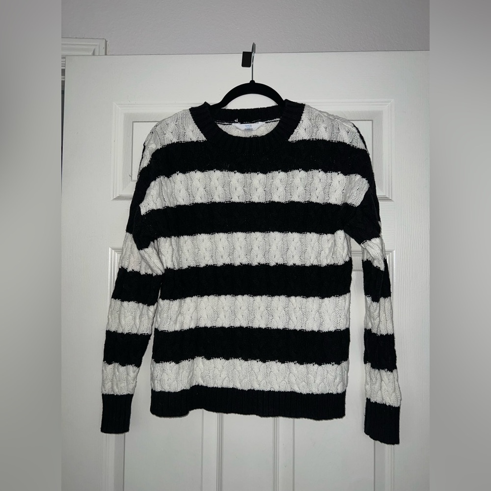 Striped Black & White Cable Knit Sweater